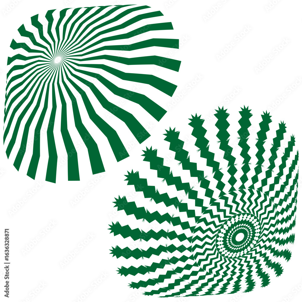 Poster abstract spiral pattern. green sunburst texture. geometric vortex vector. dynamic line art.