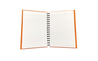 An open orange notebook is placed PNG transparent.