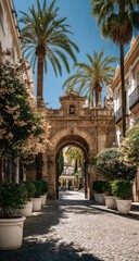 Fototapeta premium Sunny Spanish courtyard with archway
