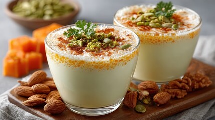 Delicious Pumpkin Spice Smoothie with Nuts and Seeds in Glass
