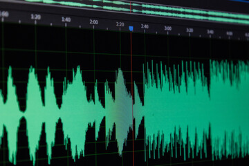 Abstract audio spectrum with clean vector lines and glowing highlights, ideal for digital sound...