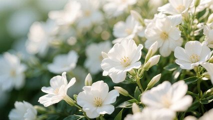 Fototapeta premium Close-up of blooming white flowers with falling petals