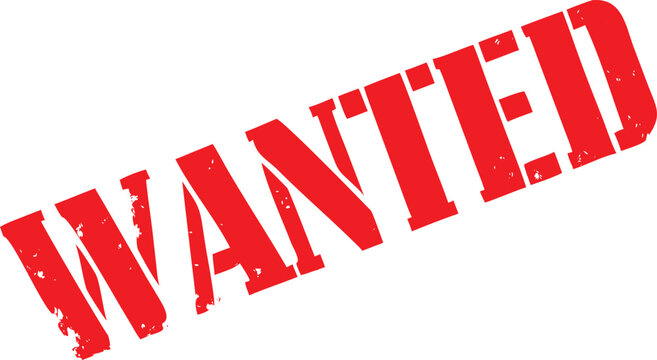 Red Distressed Wanted Stamp on White Background, Expressive Typography for Design Resources
