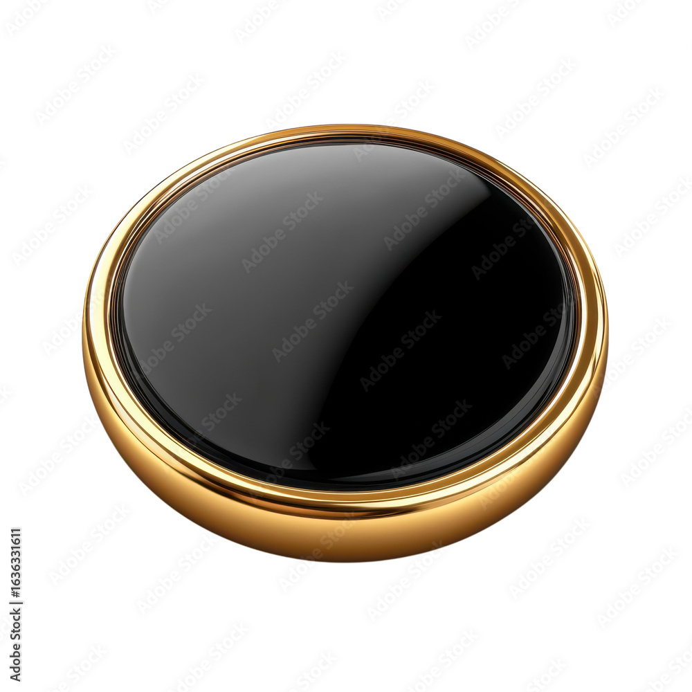 Poster golden framed glossy button, elegant design element for user interface, app icon on transparent back