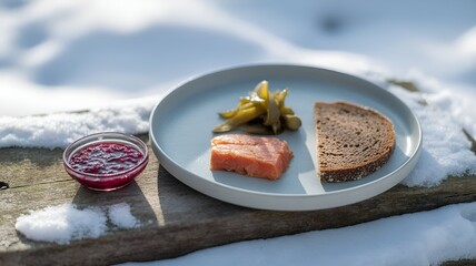 A simple and appetizing serving of food on a plate in the winter season.