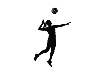 Silhouette of a female volleyball player in action, isolated on white background sports silhouette