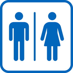 Washroom signs. Restroom toilet sign printable public sign symbol set simple blue minimalist design. WC. Female or male restroom. WC door plate symbol. Printable sticker