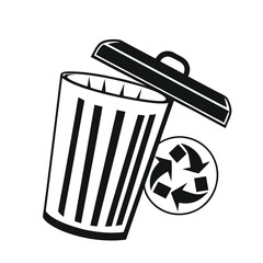 Simple silhouette of a recycle bin with circular arrows, a graphic icon representing waste disposal, ecology, and environmentalism.