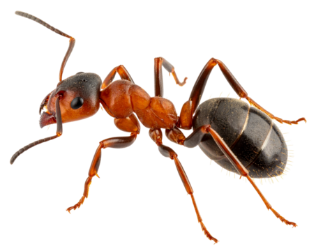 Close-Up Macro Side View of Fire Ant Ready to Sting, Transparent Background