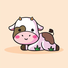 Delightful calf illustration radiating joy with playful pose and cheerful pink and white color