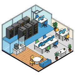 Obraz premium Isometric Tech Office Floor Plan interior design ilustration 