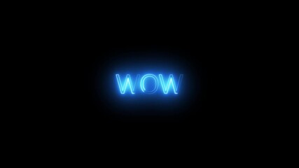Glowing neon Wow sign text animation. Wow neon sign and neon lines wow text animation on black background. - Powered by Adobe