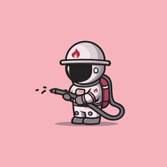 Cute Firefighter Astronaut Cartoon in Space with Water Theme Featuring Adorable Characters and Lively Illustrations Suitable for Various Backgrounds and Textures