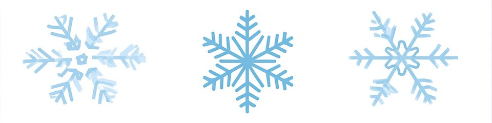 Three light-blue, simple snowflake designs on a white background