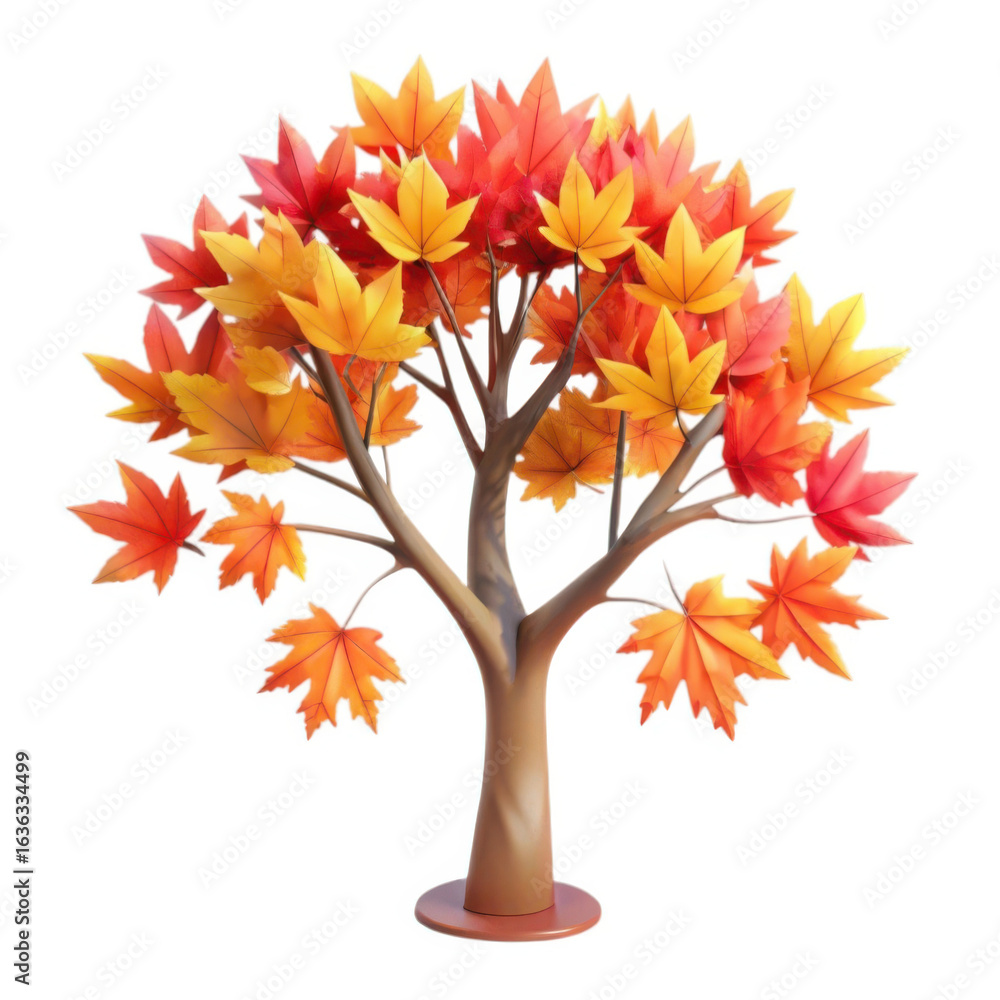 Poster 3d autumn maple tree with vibrant leaves isolated on transparent background