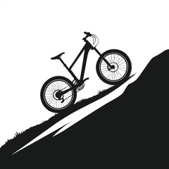 Black silhouette icon of a mountain bike climbing a steep hill. Vector illustration for extreme sports and outdoor adventure concepts.