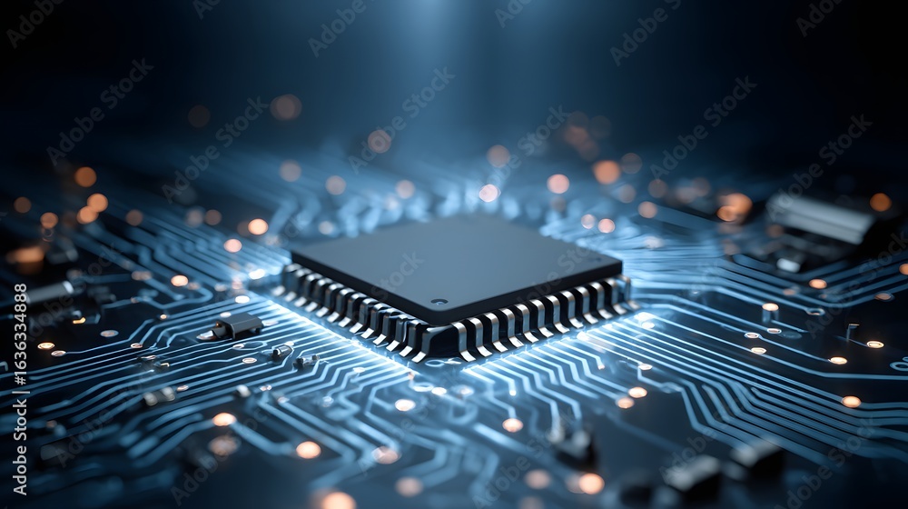 Aufkleber close-up view of a central processing unit (cpu) on a circuit board.