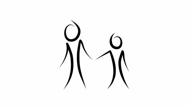 Adult and kid animated abstract human figures. Video clip with alpha channel.