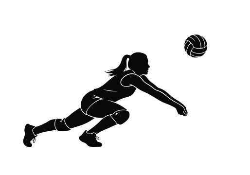 Silhouette of a female volleyball player in action, isolated on a white background sports silhouette