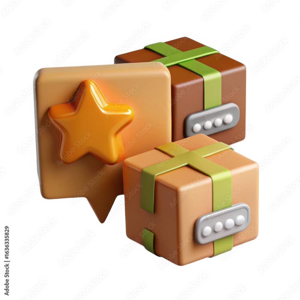 Poster 3d shipping boxes and star notification isolated on transparent background