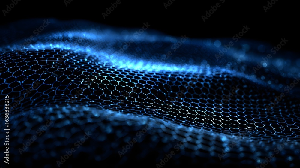 Poster abstract design of a dark blue hexagonal grid pattern.