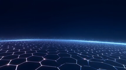 Hexagonal grid pattern with glowing light connections.