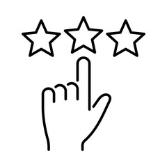 Customer feedback and rating. Hand click 3 star line vector icon