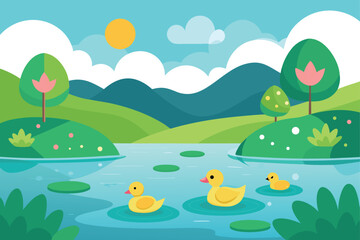Obraz premium summer landscape with lake and trees