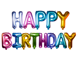 Colorful “Happy Birthday” Balloons Cluster Floating, Transparent PNG