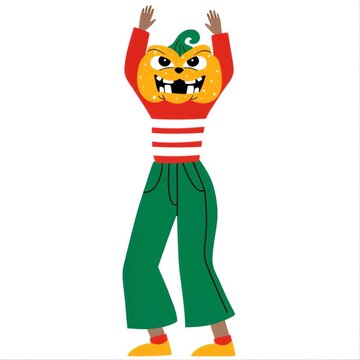 funny halloween character with pumpkin head animated illustration on white background