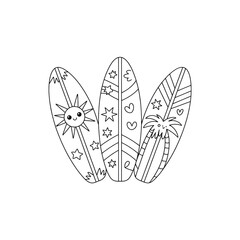 Three Ornate Surfboards Summertime Line Art Design