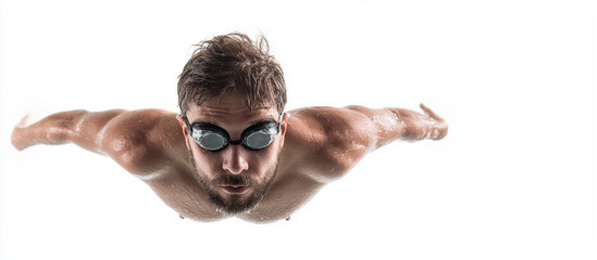Confident adults swimming and learning in a pool setting, promoting fitness, health, and self-improvement. 