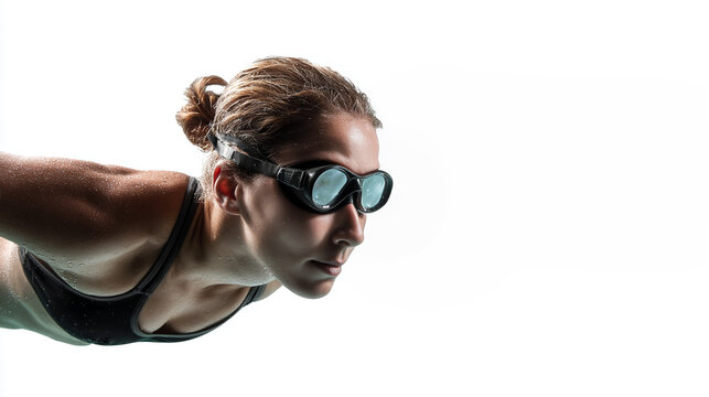 Confident  woman adult swimming and learning in a pool setting, promoting fitness, health, and self-improvement. 