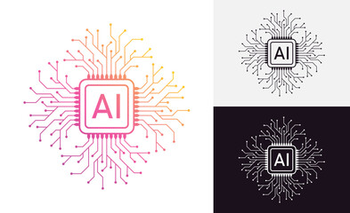 Artificial intelligence circuit line style. Machine learning design. Smart network digital technology. AI. Vector illustration