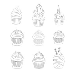 seamless pattern with cupcakes. Cupcake seamless pattern. Set Of cupcake. Cute Cupcakes Seamless Pattern. Vector illustration of cupcakes. Set of cakes.