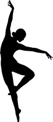 Elegant female ballet dancer in a graceful pose captured in a striking black silhouette