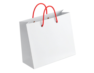 Front View of Floating Shopping Bag with Red Handles, Transparent Background