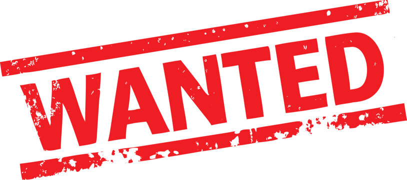 Red Wanted Stamp Illustration with Distressed Effect on White Background,