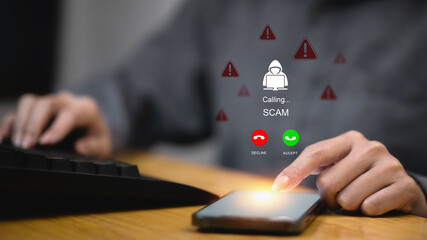 Phone Scam Call Warning with Red Alert Icons on Smartphone