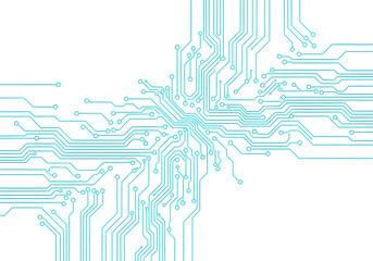 Blue circuit board lines on white background technology