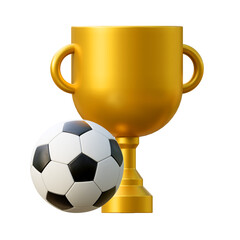 Gold trophy cup and soccer ball or football isolated. Trophy cups with sports ball. Champion awards. Soccer championship.