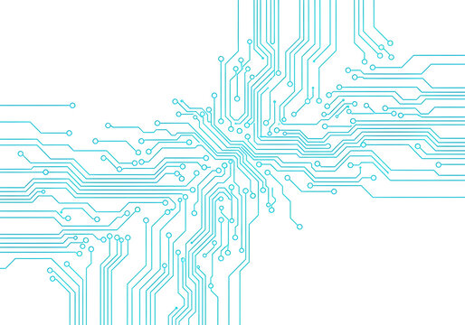 Blue circuit board lines on white background technology