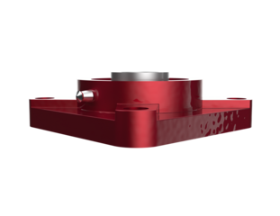 Durable Red Pillow Block Bearing Unit: Precision Mechanical Component Isolated HD PNG, Essential for Manufacturing, Industry 4.0 Automation, and Robust Industrial Equipment Maintenance and Assembly.