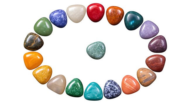 Colorful polished gemstones arranged in a circle colorful stones - Powered by Adobe