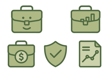 Business icons representing finance, security, and analysis in a simple design