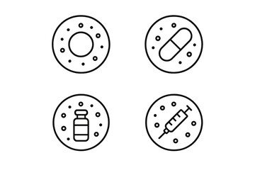 Fototapeta premium Healthcare symbols representing medicine, vaccinations, and wellness in a minimalistic design for educational purposes