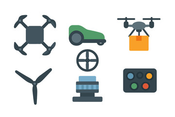 Collection of drone and aerial vehicle icons displaying various models and features