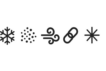 Weather symbols representing snow, rain, wind, connections, and the sun in a minimalist style for design use