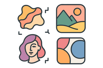 Creative collage showcasing abstract shapes and portraits featuring nature and human elements with vibrant colors