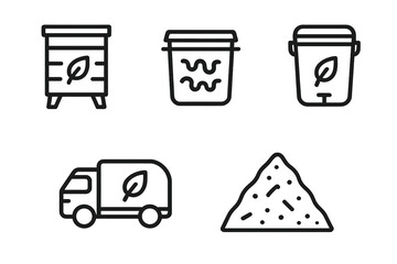 Icons representing sustainable packaging options and eco-friendly transportation methods in a modern design layout